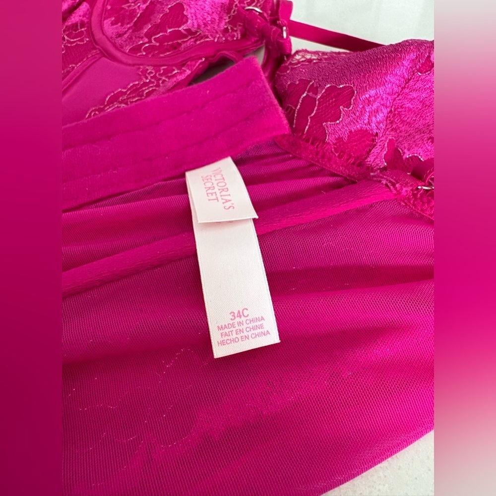 NEW Victoria’s Secret Very Sexy Hot Pink Metallic Lace Bra Corset Bustier | 34C - Picture 10 of 11